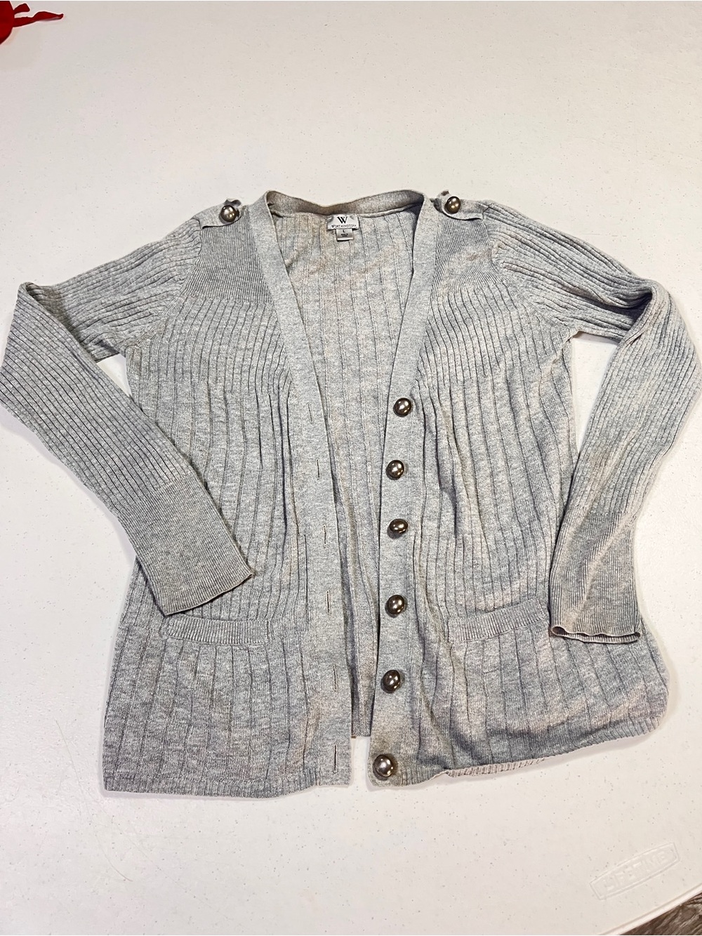 Worthington Light Gray Ribbed Button-Front Cardigan